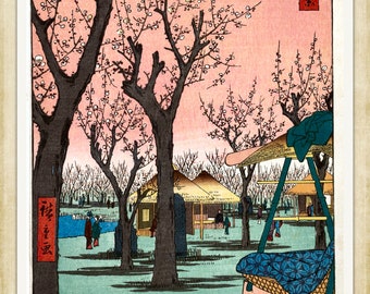 Utagawa Hiroshige - Plum Garden at Kamata, 1857 - 19c Japanese woodblock print, A4 / A3 heavyweight art paper, archival inks