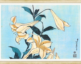 Lilies in Blue  - artist unknown - 19th century Japanese woodblock print, A4 / A3 heavyweight art paper, archival inks