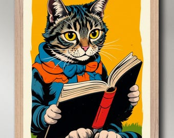 Wake Up And Read! National Library Week 1960, A4 / A3 / A2 / A1 / A0  Premium Matte Fine Art Poster Wall Art Cat Lover Gift, Unframed/Framed