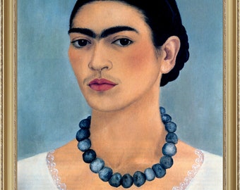 Frida Kahlo, Self-Portrait with Necklace, 1933, A4 / A3 reproduction fine art print. Heavyweight paper