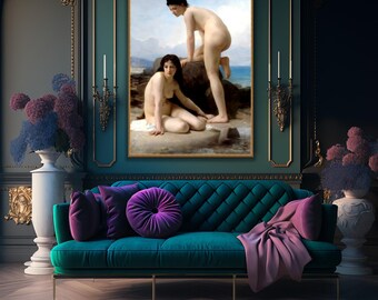 William Bouguereau, les deux baigneuses, 1884, museum-quality 250gsm matte paper giclée print /art canvas / unframed / framed.