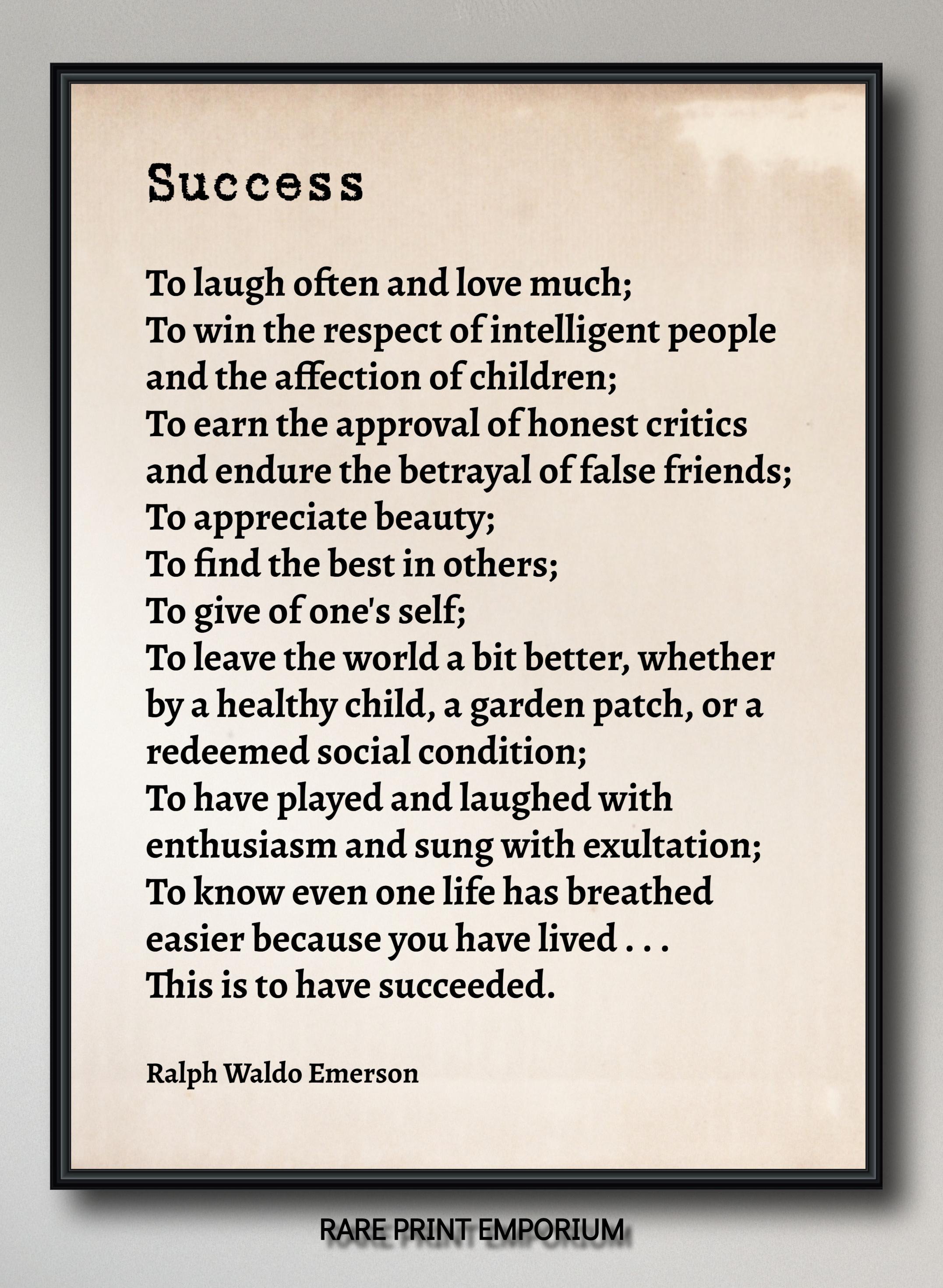Ralph Waldo Emerson "success" Poem Print, Inspirational Art - Etsy