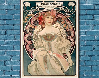F. Champenois Imprimeur-Editeur, Alphonse Mucha, museum-quality 250gsm matte paper giclée print /art canvas / unframed / framed.