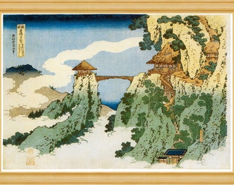 Utagawa Hiroshige, Temple Bridge, c.1830, 19th century Japanese woodblock print, A4 / A3 heavyweight art paper, archival inks