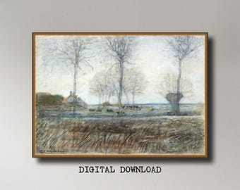 Piet Mondrian Farm Setting ,Three Tall Trees in Foreground , INSTANT DOWNLOAD ultra-hi-res XL 300dpi print-ready digital files in 5 ratios