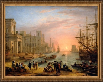 Claude Lorrain, Seaport at Sunset, 1639 -  A4 / A3 reproduction fine art print. Heavyweight textured art paper, archival inks