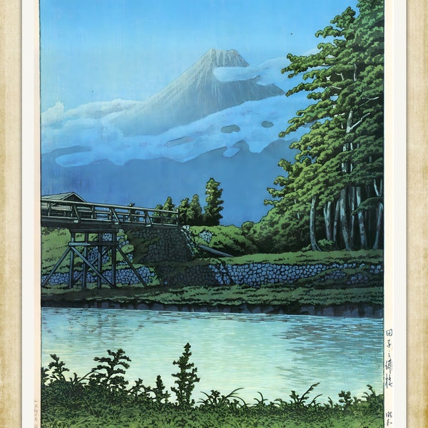 Kawase Hasui, View of Mount Fuji, 1922, Japanese woodblock print, A4 / A3 heavyweight canvas-textured art paper, archival inks