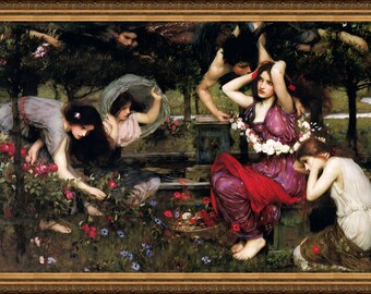 Flora and the Zephyrs, JW Waterhouse, 1897 - A3- A4 / A3 reproduction fine art print. Heavyweight  paper, archival inks