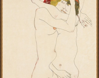 Egon Schiele, Two Women Embracing (1913), A4 / A3 / A2 / A1 / A0  Premium Matte Fine Art Poster, Art Gift, Unframed/Framed