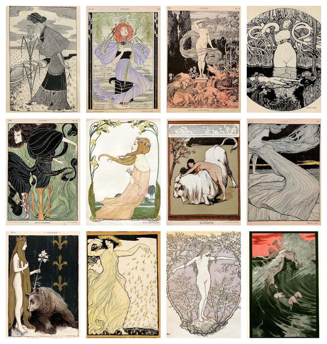 12 X Vintage Art Nouveau Postcards a Set of 12 1890s German Art Nouveau