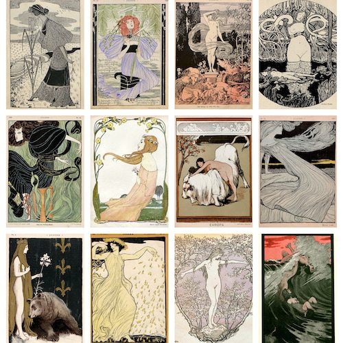 12 X Vintage Art Nouveau Postcards a Set of 12 1890s German Etsy