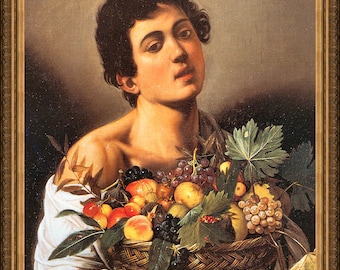 Caravaggio, Boy with a Basket of Fruit, c1593,  A4 / A3 reproduction fine art print. Heavyweight textured art paper/ real art canvas