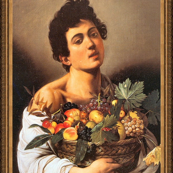 Caravaggio, Boy with a Basket of Fruit, c1593,  A4 / A3 reproduction fine art print. Heavyweight textured art paper/ real art canvas