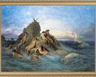 Gustave Dore, Naïads of the Sea, 1860  - A4 / A3 reproduction fine art print. Heavyweight textured art paper, archival inks