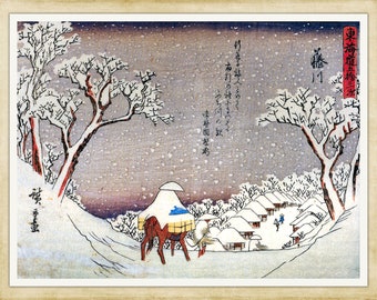 Utagawa Hiroshige - A Man on Horseback in the Snow - 19c Japanese woodblock print, A4 / A3 heavyweight art paper, archival inks