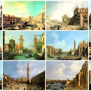 12 cartoline Canaletto – un set di 12 riproduzioni artistiche in formato cartolina in mini-stampe – cartoncino fotografico opaco di qualità premium da 300 gsm