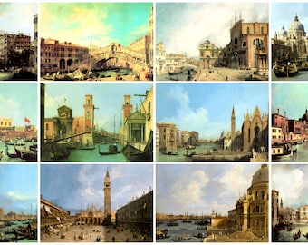 12 x Canaletto postcards – a set of 12 reproduction art postcard-sized mini-prints - 300gsm premium-quality matte photo card