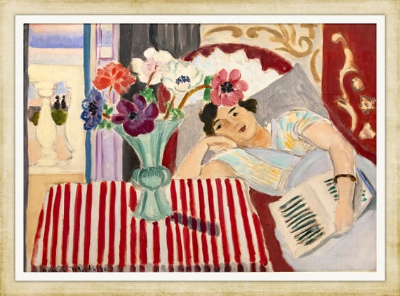 Henri Matisse, Femme et Anemones, 1920/21, A4 / A3 reproduction fine art print. A4 / A3 heavyweight matte art paper, archival inks