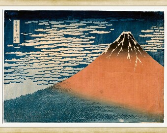 Katsushika Hokusai – Mount Fuji (#2) , Clear Weather,  c.1831, Japanese woodblock print, A4 / A3 heavyweight art paper, archival inks