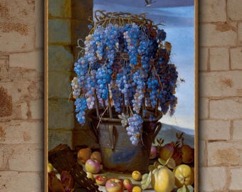 Luca Forte, Still Life with Grapes, 1630s, museum-quality 250gsm matte paper giclée print /art canvas / unframed / framed