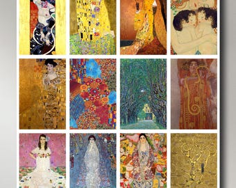 12 x Gustav Klimt postcards – a set of 12 reproduction art postcard-sized mini-prints -  premium-quality 300gsm matte photo card