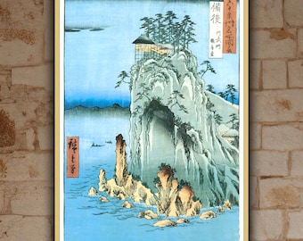 Coastal Shrine at Dusk, artist unknown, 19c Japanese print, museum-quality 250gsm matte paper giclée print /art canvas / unframed / framed