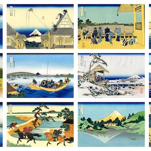 12 x Katsushika Hokusai postcards, 19th c. (1)  – a set of 12 reproduction art postcards -  premium-quality 300gsm matte photo card