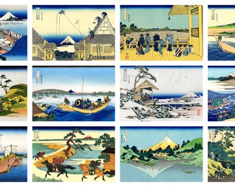 12 x Katsushika Hokusai postcards, 19th c. (1)  – a set of 12 reproduction art postcards -  premium-quality 300gsm matte photo card