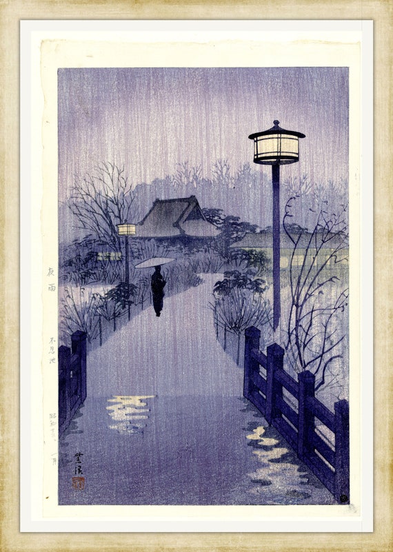 KASAMATSU, Shiro, Rainy Evening at Shinobazu Pond 19th century Japanese woodblock print, A4 / A3 heavyweight art paper, archival inks