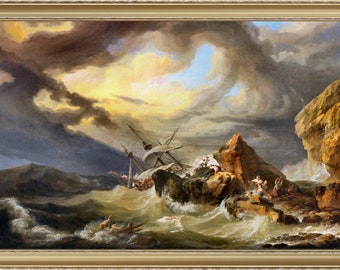 Philippe de Loutherbourg, Shipwreck, jaren 1760 - A4 / A3 reproductie fine art print. Zwaargewicht getextureerd kunstpapier, archiefinkten