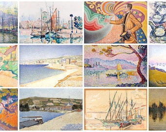 12 x Paul Signac postcards – a set of 12 reproduction art postcard-sized mini-prints -  premium-quality 300gsm matte photo card