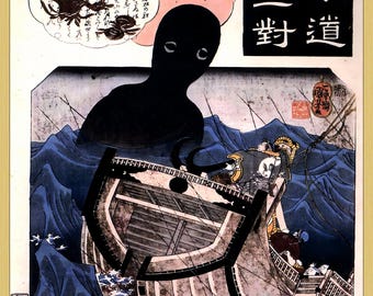 Utagawa Kuniyoshi, The Sailor Tokuso and the Sea Monster, museum-quality 250gsm matte paper giclée print /art canvas / unframed / framed