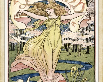 Vintage Art Nouveau print (#071) – a rare late 19th Century German 'Jugendstil' art print. A4 / A3 Heavyweight art paper, archival inks