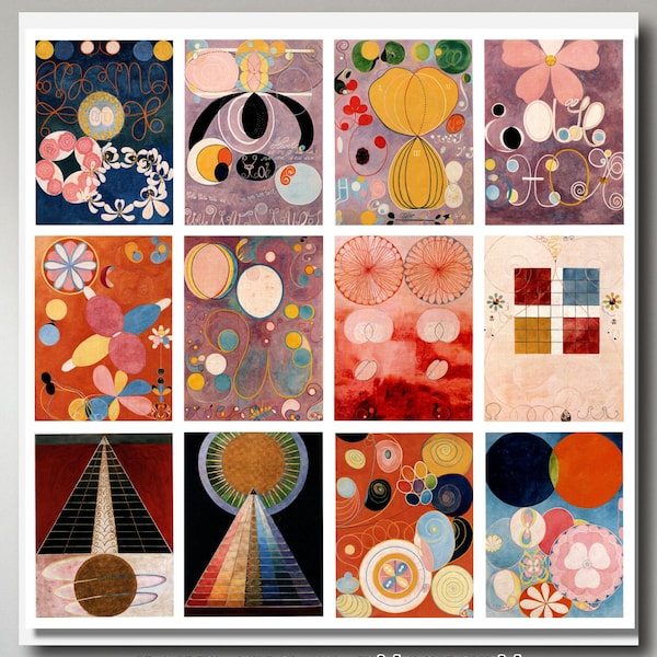 12 x Hilma af Klint postcards – a set of 12 reproduction art postcard-sized mini-prints - 300gsm premium-quality matte photo card