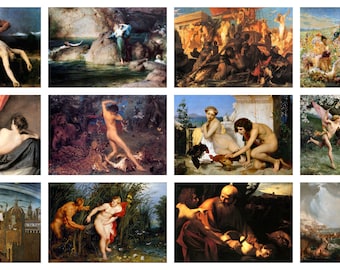 12 x Strange Mythologies postcards, various artists – a set of 12 reproduction art postcards -  premium-quality 300gsm matte photo paper