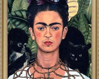 Frida Kahlo, Self-Portrait with Necklace of Thorns, 1940, A4 / A3 reproduction fine art print. Heavyweight paper