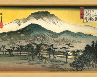 Utagawa Hiroshige, Evening View of Temple in Hills, 19th century Japanese woodblock print, A4 / A3 heavyweight art paper, archival inks