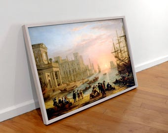 Claude Lorrain, Seaport at Sunset, 1639, museum-quality 250gsm matte paper giclée print /art canvas / unframed / framed