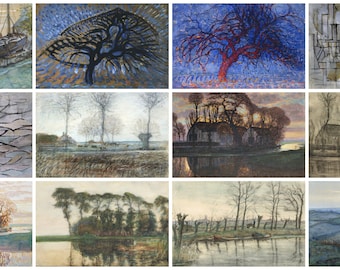12 x Piet Mondrian postcards III– a set of 12 reproduction art postcard-sized mini-prints -  premium-quality 300gsm matte photo card