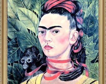 Frida Kahlo, Self-Portrait with Monkey, 1940, A4 / A3 reproduction fine art print. Heavyweight paper / real art canvas