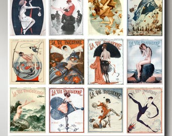 12 x La Vie Parisienne postcards – a set of 12 reproduction Art Nouveau postcard-size mini-prints - 300gsm premium-quality matte photo card