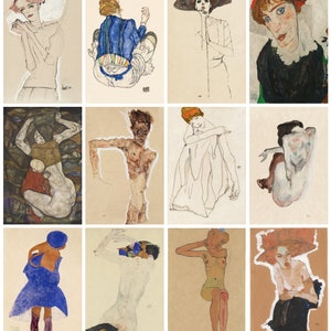 12 x Egon Schiele postcards IV – a set of 12 reproduction art postcard-sized mini-prints - 300gsm premium-quality matte photo card