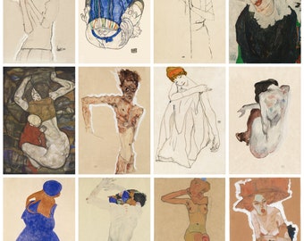 12 x Egon Schiele postcards IV – a set of 12 reproduction art postcard-sized mini-prints - 300gsm premium-quality matte photo card