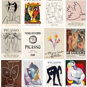 12 x affiches postales de l'exposition Picasso (série 1) - lot de 12 reproductions d'art - carte photo mate de haute qualité 300 g