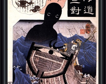 Utagawa Kuniyoshi - The Sailor Tokuso and the Sea Monster - 19th c Japanese woodblock print, A4 / A3 heavyweight art paper, archival inks