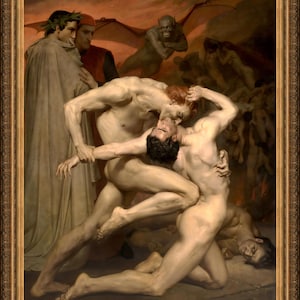 W. Bouguereau, Dante & Virgil in Hell, c1850 - A4 / A3 reproduction fine art print. Heavyweight  paper