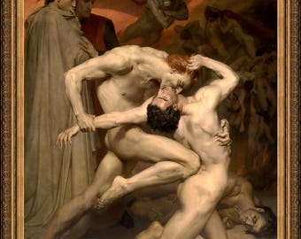 W. Bouguereau, Dante & Virgil in Hell, c1850 - A4 / A3 reproduction fine art print. Heavyweight  paper