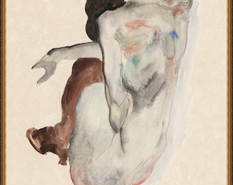 Egon Schiele, Naked Lady Crouching Nude, (1912), A4 / A3 / A2 / A1 / A0  Premium Matte Fine Art Poster, Art Gift, Unframed/Framed