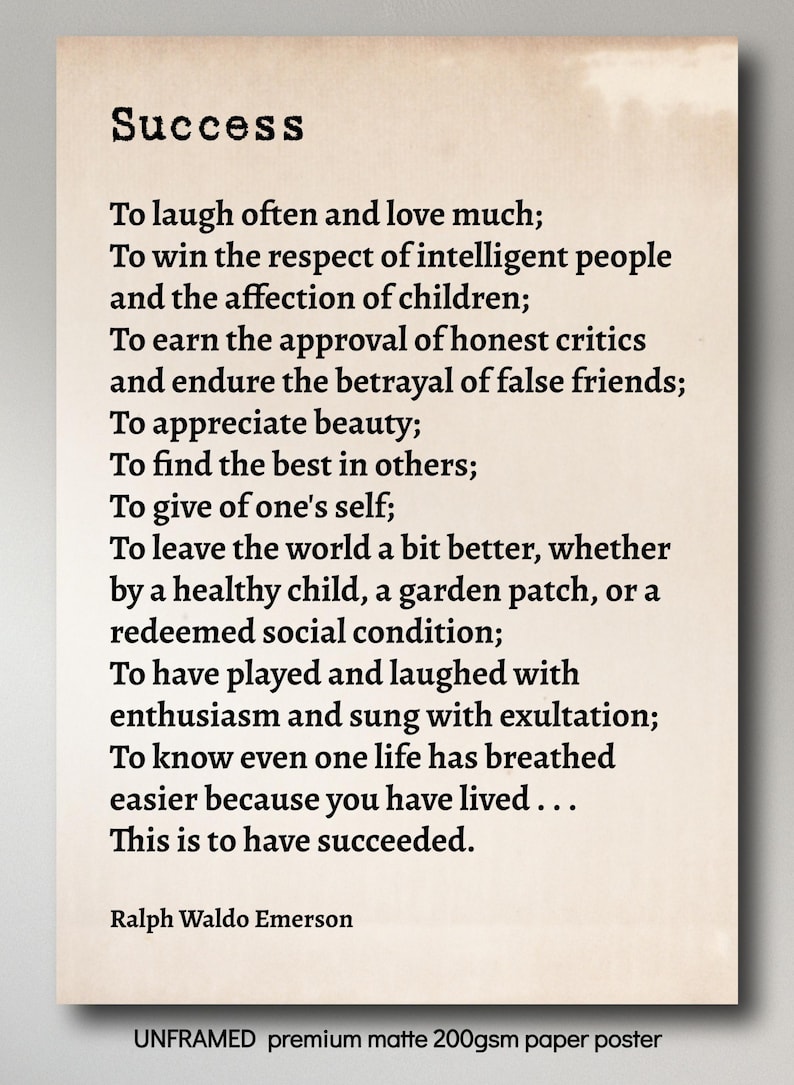 Ralph Waldo Emerson "success" Poem Print, Inspirational Art - Etsy