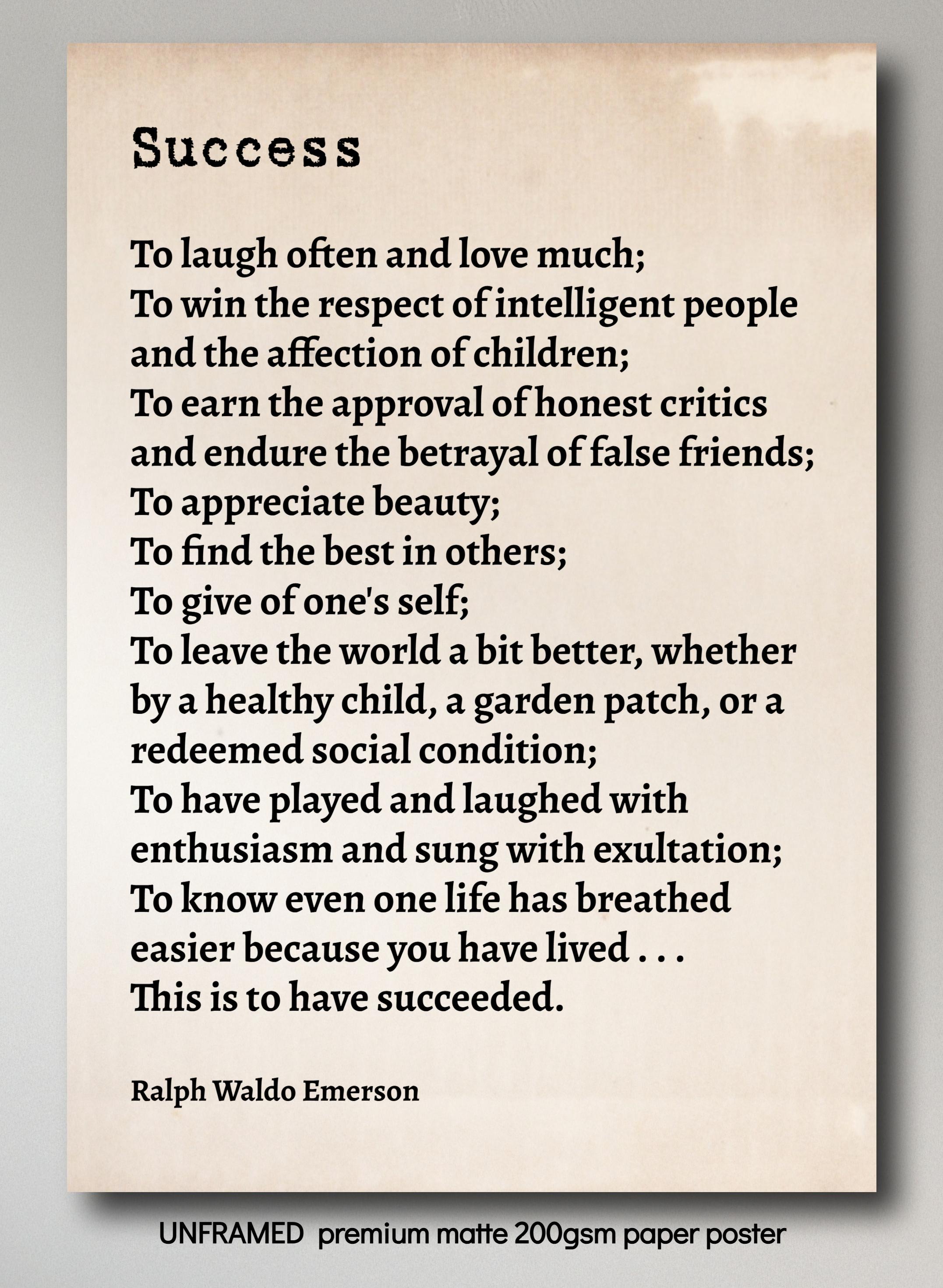 Ralph Waldo Emerson "success" Poem Print, Inspirational Art - Etsy